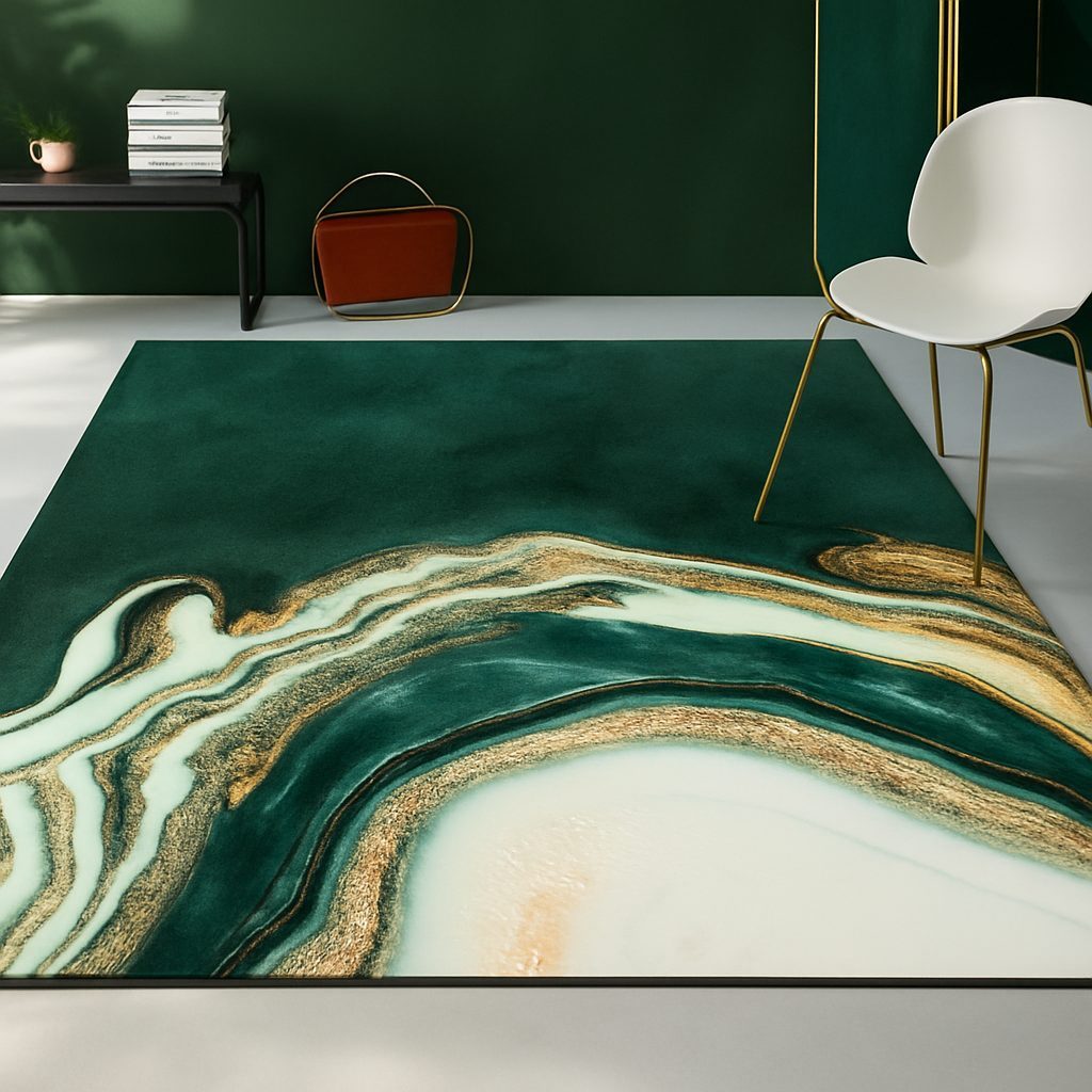 Mirezona Area Rug Abstract Green Marble Polyester