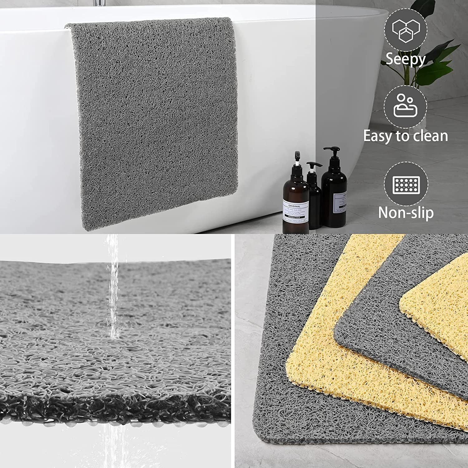 Mirezona Shower Mat Quick-Drying Non-Slip Anti-Mold